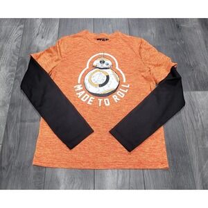 Boys Star Wars BB-8 Made To Roll Long Sleeve Shirt Size XL Orange/Black Sleeves